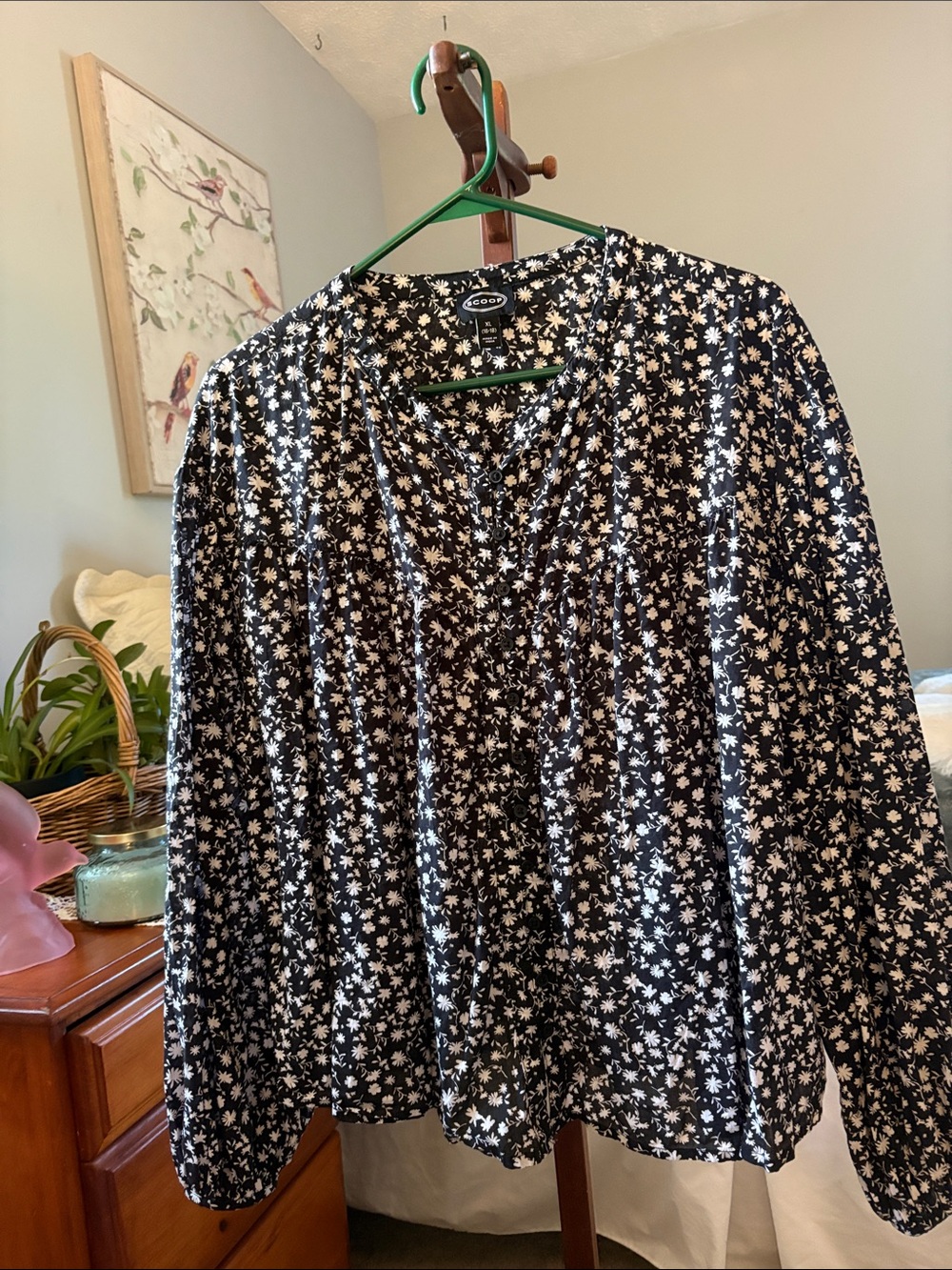 Black Floral button down Long Sleeve Blouse